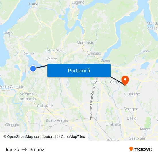 Inarzo to Brenna map