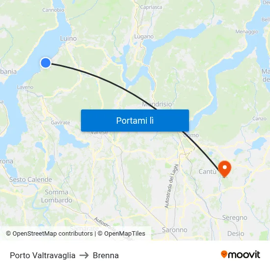 Porto Valtravaglia to Brenna map