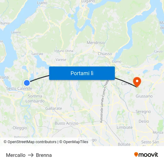 Mercallo to Brenna map