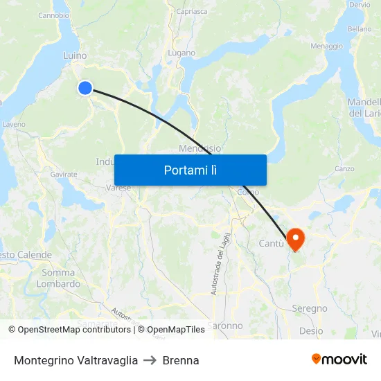 Montegrino Valtravaglia to Brenna map