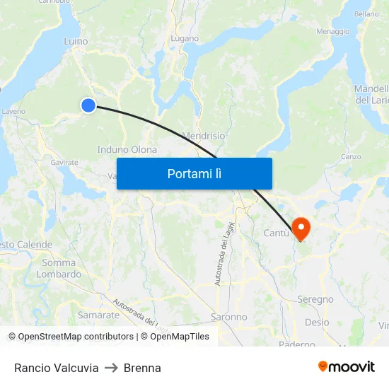 Rancio Valcuvia to Brenna map