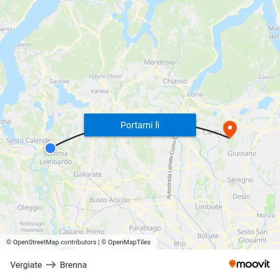 Vergiate to Brenna map