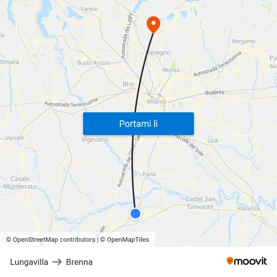 Lungavilla to Brenna map