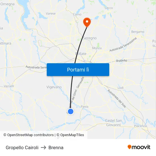 Gropello Cairoli to Brenna map