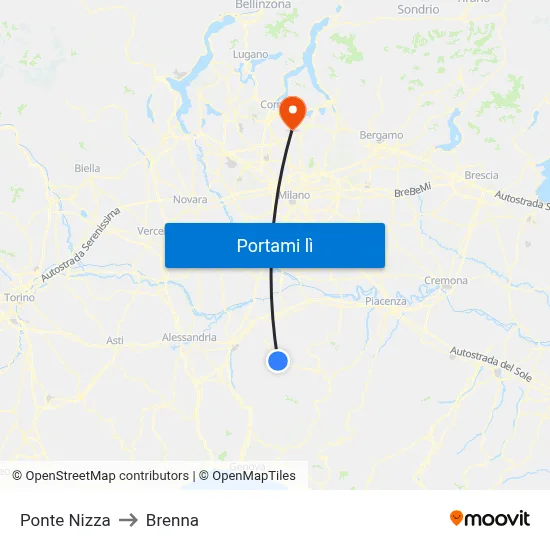 Ponte Nizza to Brenna map