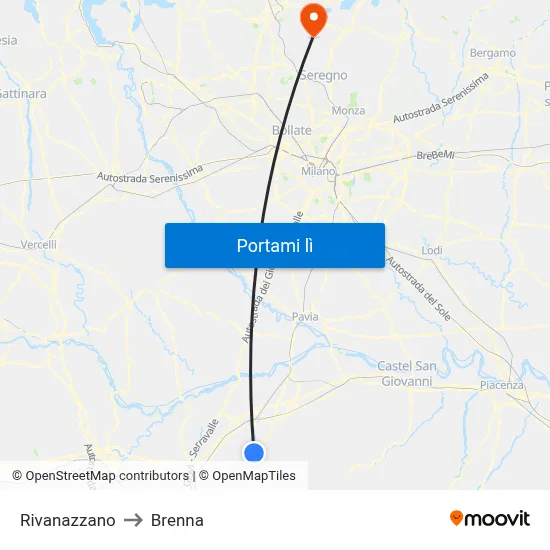 Rivanazzano to Brenna map