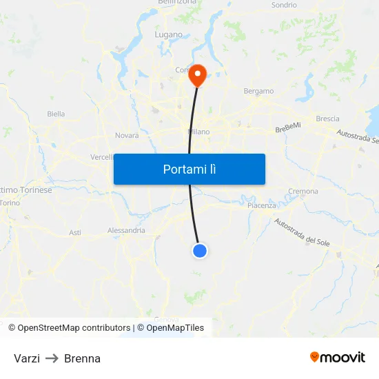 Varzi to Brenna map