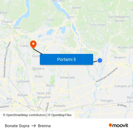 Bonate Sopra to Brenna map