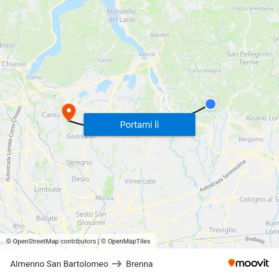 Almenno San Bartolomeo to Brenna map