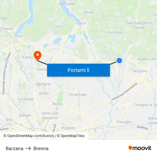 Barzana to Brenna map