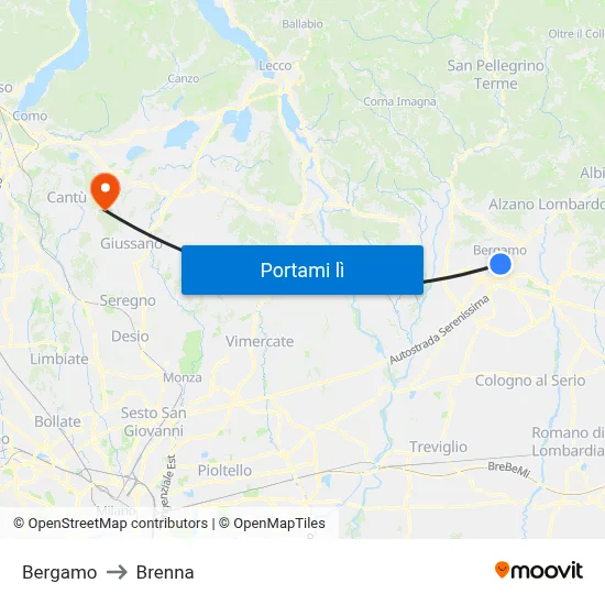Bergamo to Brenna map