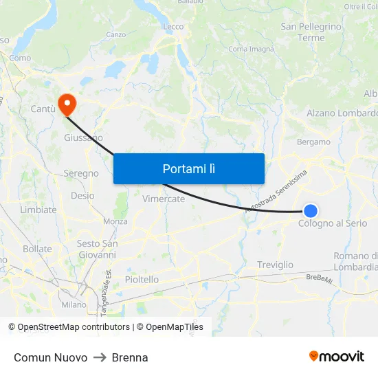 Comun Nuovo to Brenna map