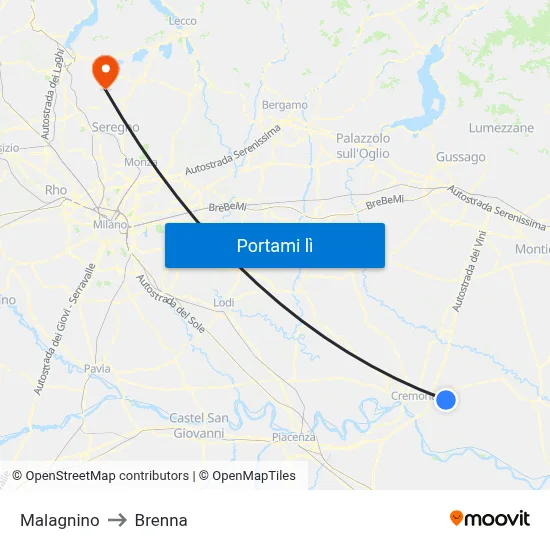 Malagnino to Brenna map