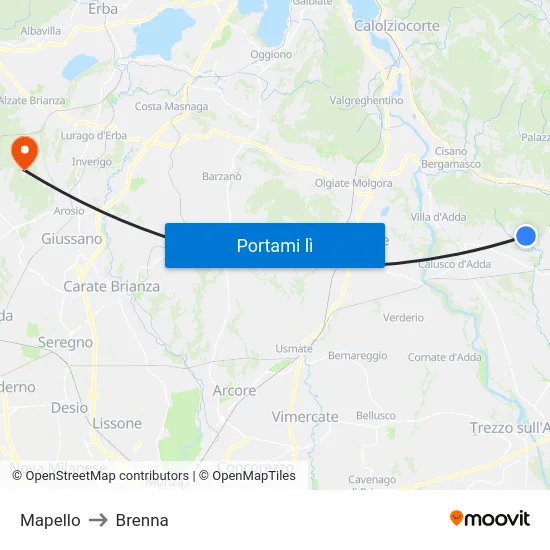 Mapello to Brenna map