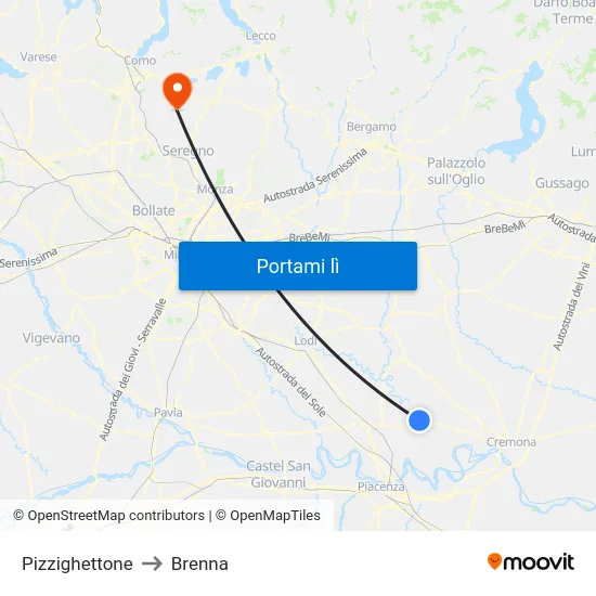 Pizzighettone to Brenna map