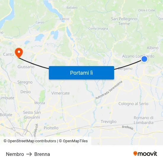 Nembro to Brenna map