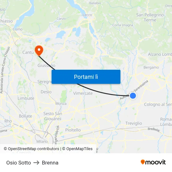 Osio Sotto to Brenna map