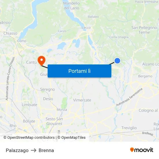 Palazzago to Brenna map