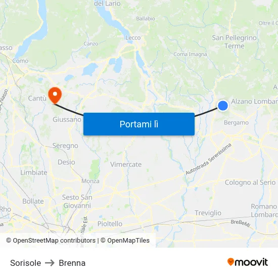 Sorisole to Brenna map