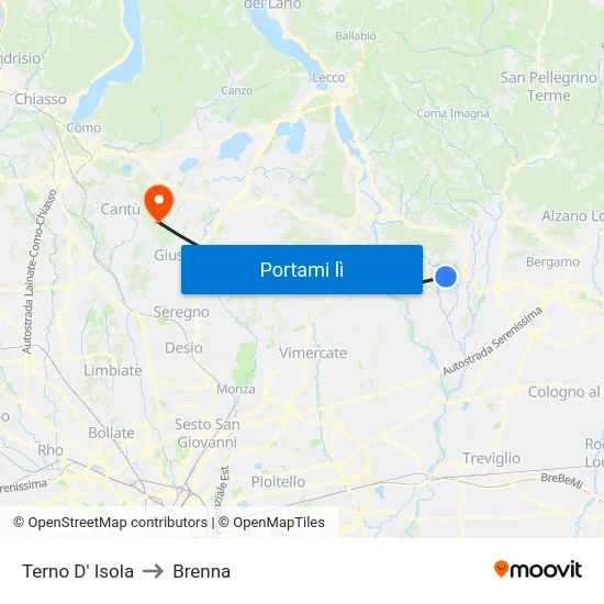 Terno D' Isola to Brenna map