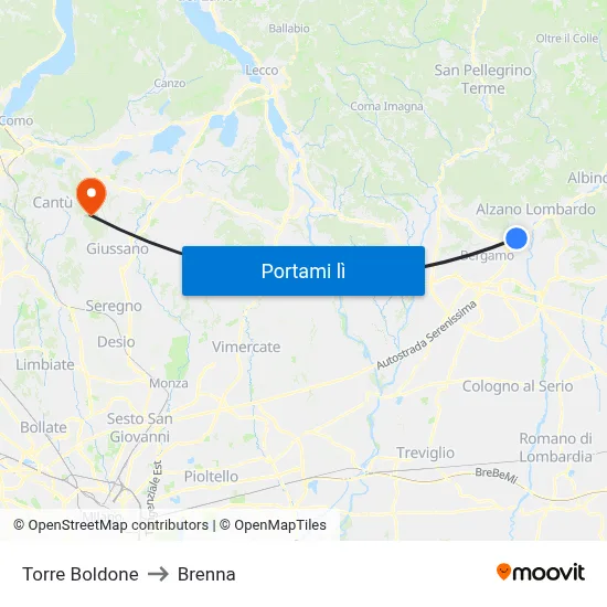 Torre Boldone to Brenna map