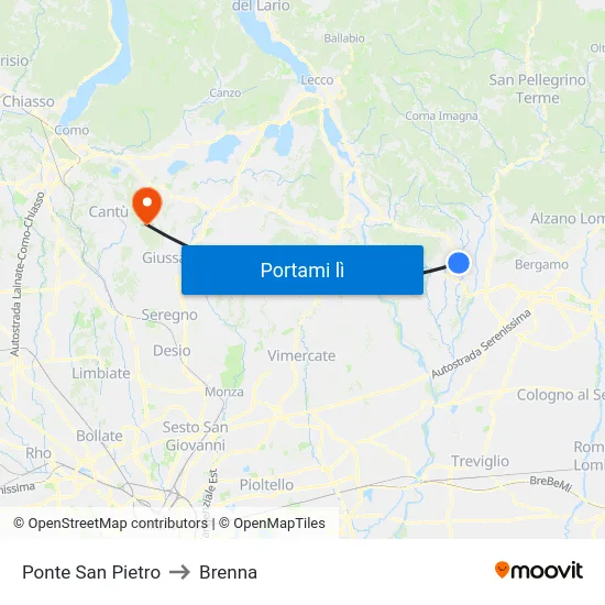 Ponte San Pietro to Brenna map