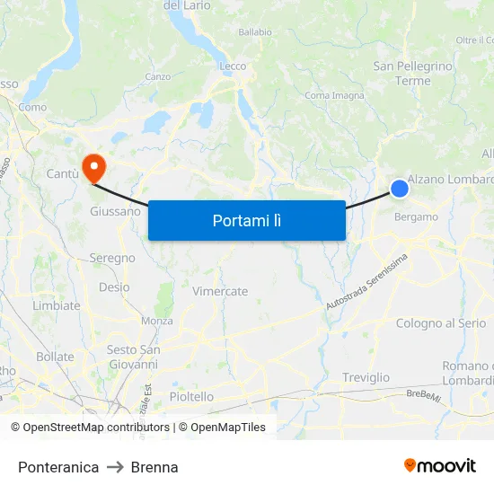 Ponteranica to Brenna map