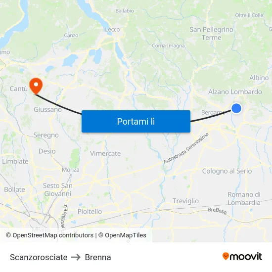 Scanzorosciate to Brenna map