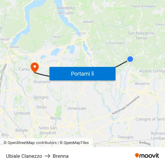 Ubiale Clanezzo to Brenna map