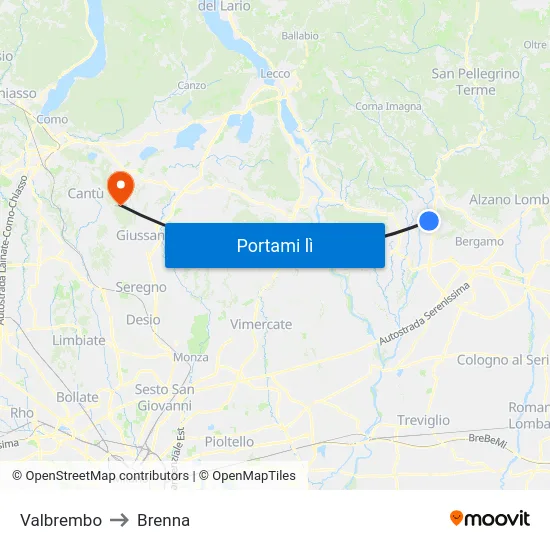 Valbrembo to Brenna map
