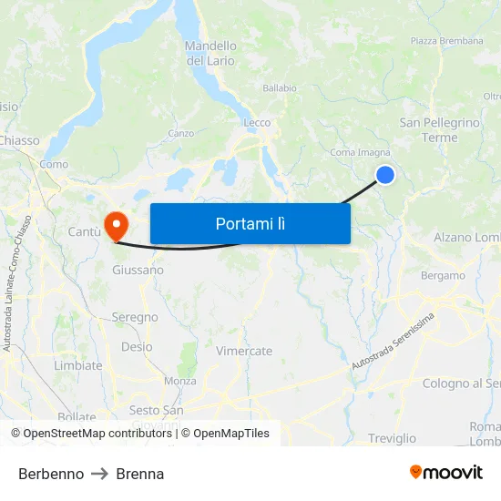 Berbenno to Brenna map