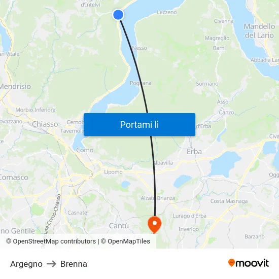 Argegno to Brenna map