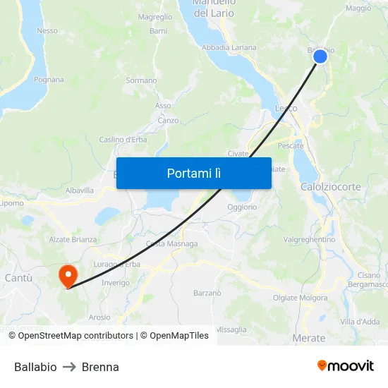 Ballabio to Brenna map