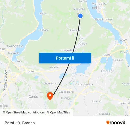 Barni to Brenna map