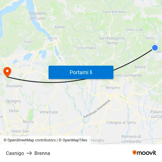 Casnigo to Brenna map