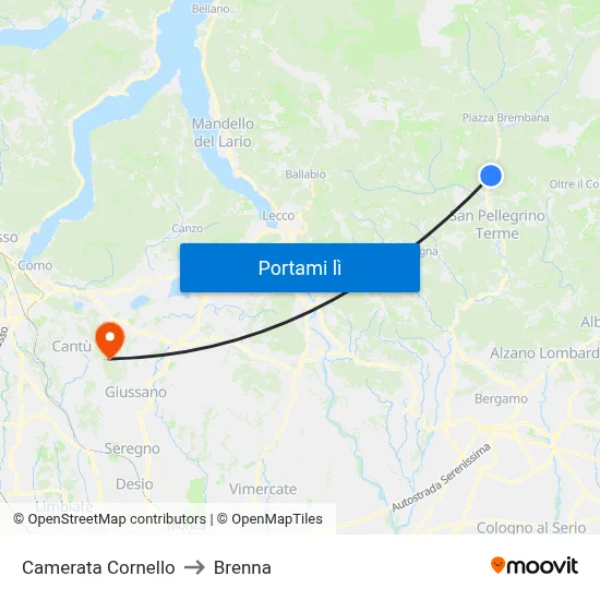 Camerata Cornello to Brenna map