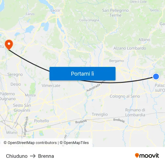 Chiuduno to Brenna map
