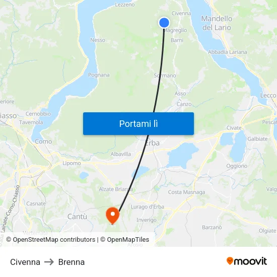 Civenna to Brenna map