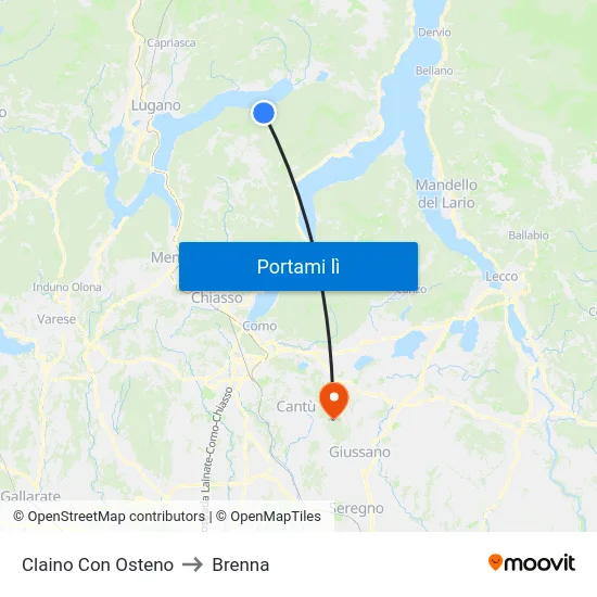 Claino Con Osteno to Brenna map