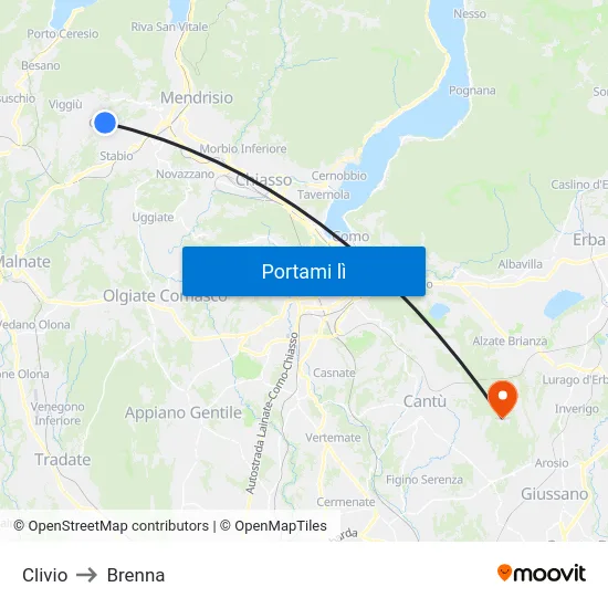 Clivio to Brenna map