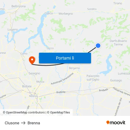 Clusone to Brenna map