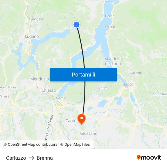 Carlazzo to Brenna map