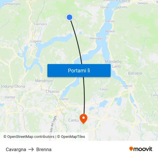 Cavargna to Brenna map