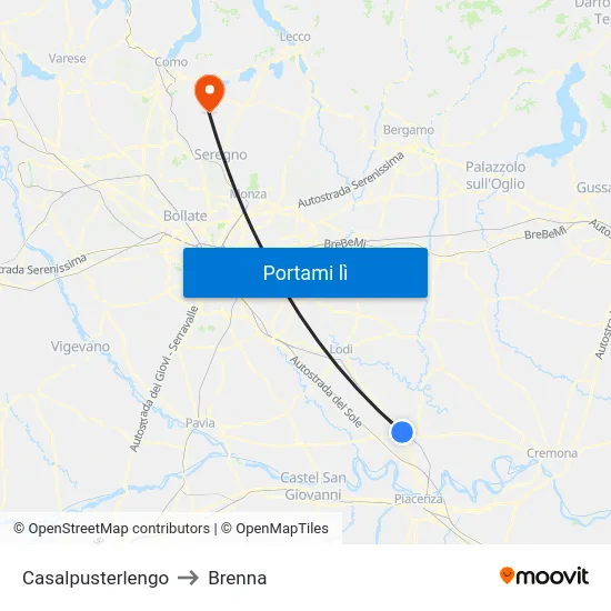 Casalpusterlengo to Brenna map