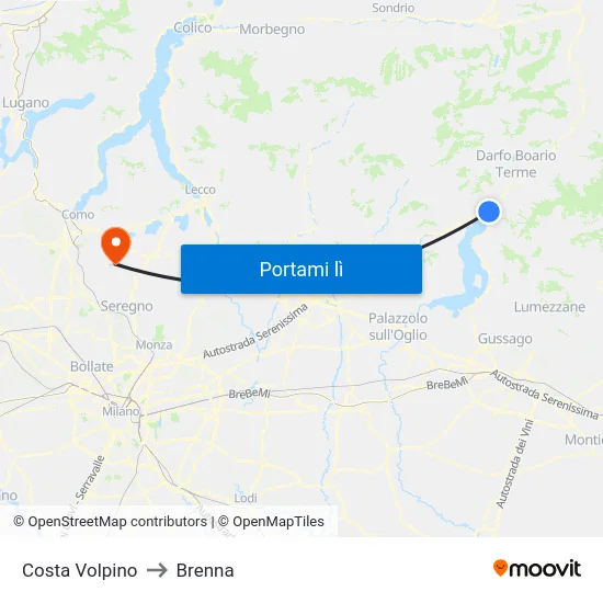 Costa Volpino to Brenna map