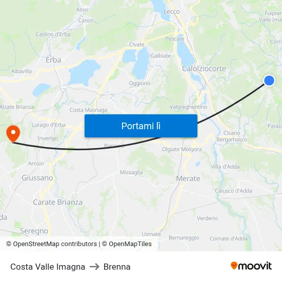 Costa Valle Imagna to Brenna map