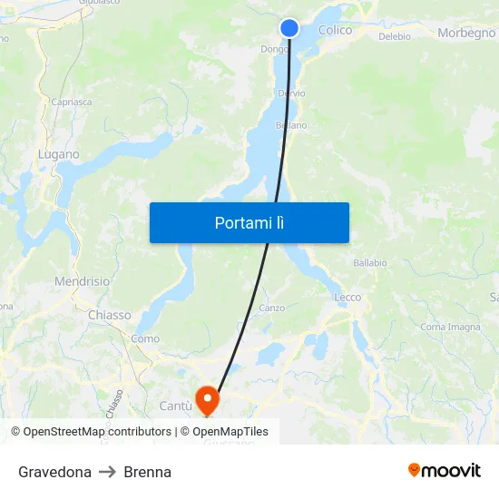 Gravedona to Brenna map