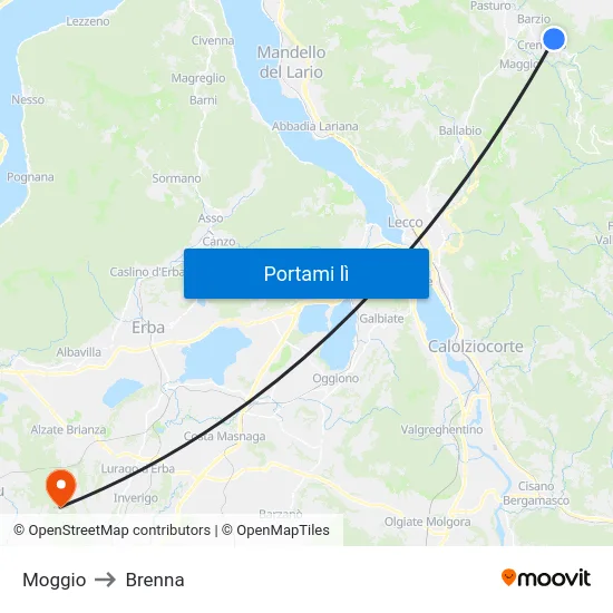Moggio to Brenna map