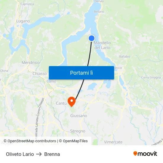Oliveto Lario to Brenna map
