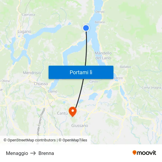 Menaggio to Brenna map